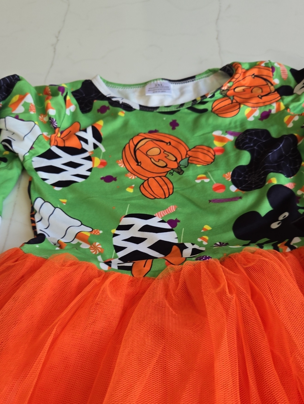 Source Unknown Green & Orange Halloween Pumpkin Tutu Dress